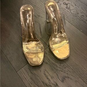Gold and Clear Women's Slide Sandals